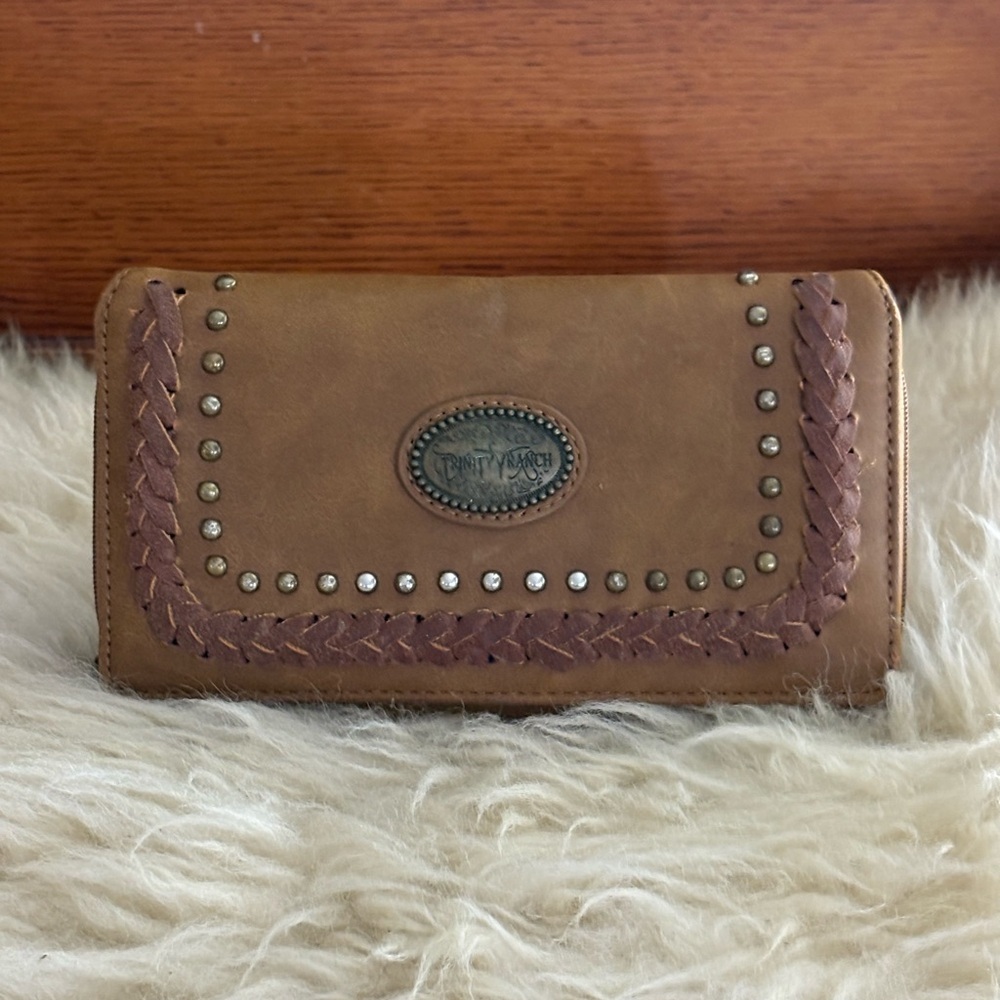 Trinity Ranch Brown Tri-Fold Wallet with Stud Detailing